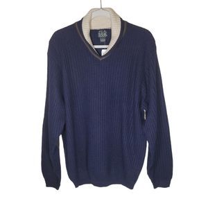 Jos. A. Bank Men's Long Sleeves Merino Wool Navy Pullover Sweater Size L